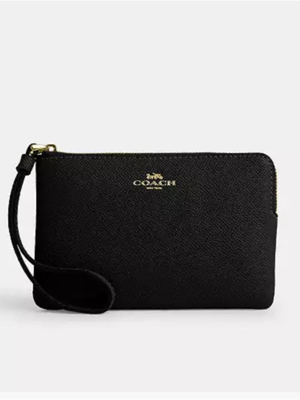 Coach Black Pebbled Leather Wristlet with Gold Logo